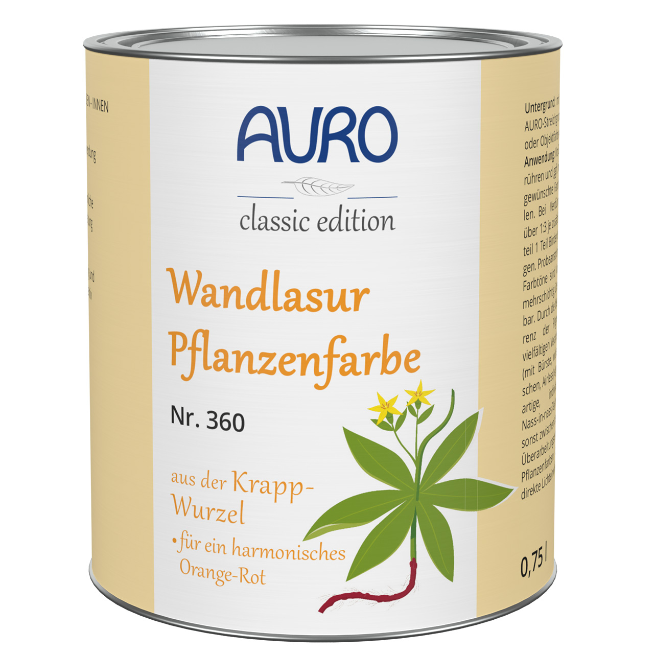 Wandlasur-Pflanzenfarbe reseda-krapp-orange – 0,75 Liter