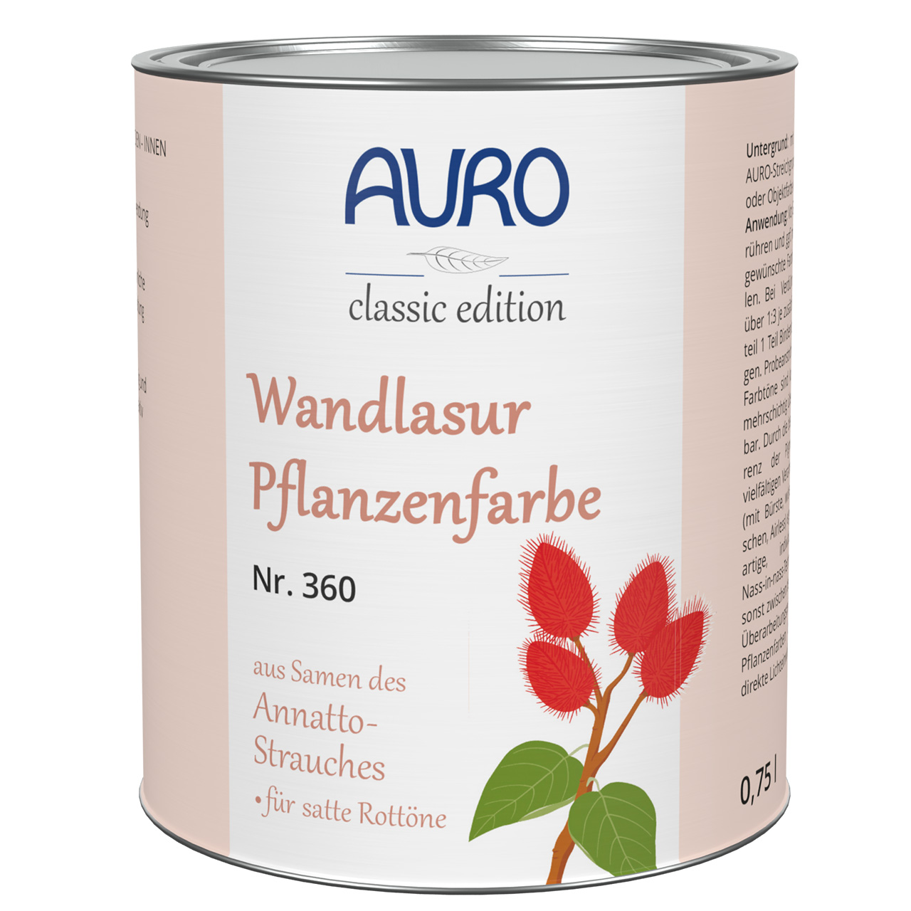 Wandlasur-Pflanzenfarbe Ipiak-Rot (Gelbton) – 0,75 Liter