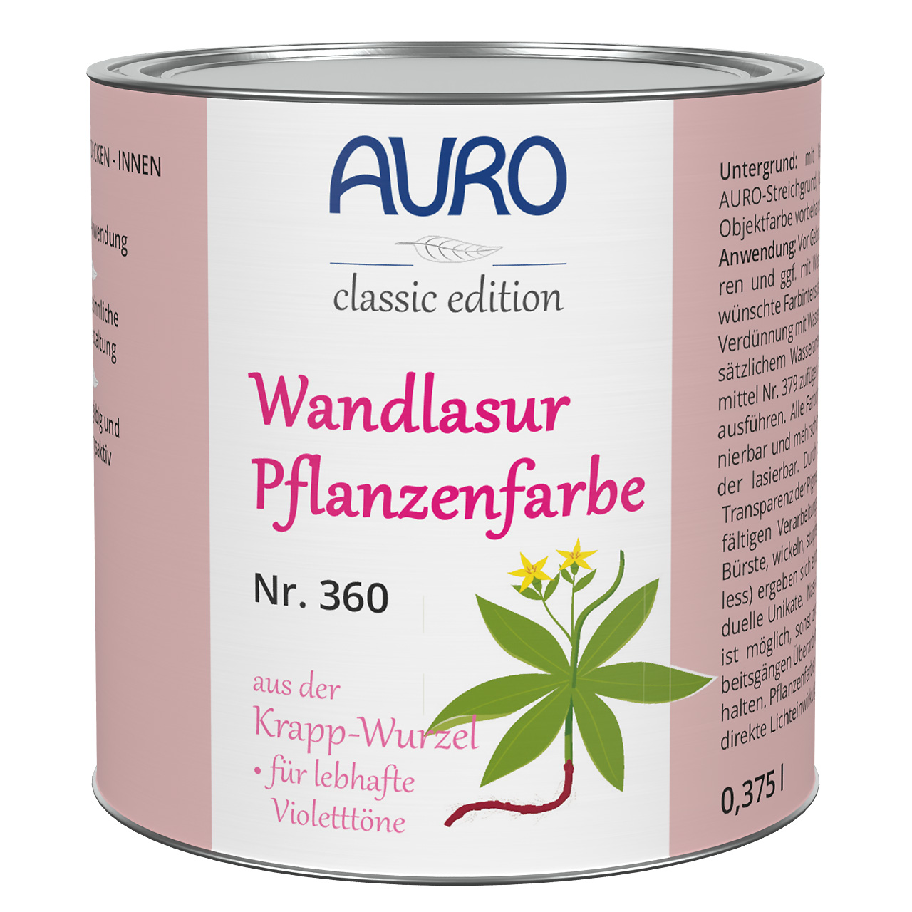 Wandlasur-Pflanzenfarbe krapp-rot (blau) – 0,375 Liter