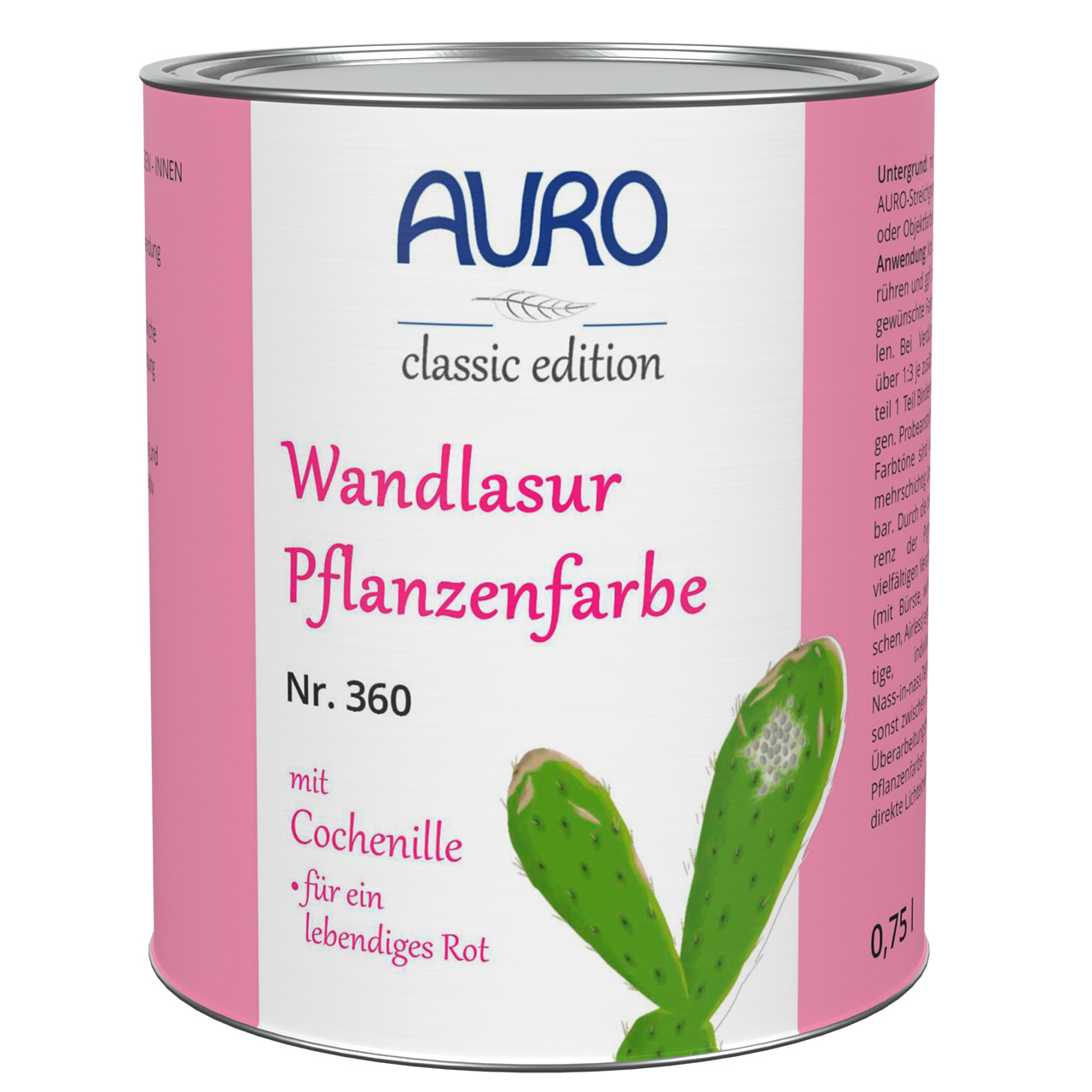 Wandlasur-Pflanzenfarbe cochenille-rot – 0,75 Liter