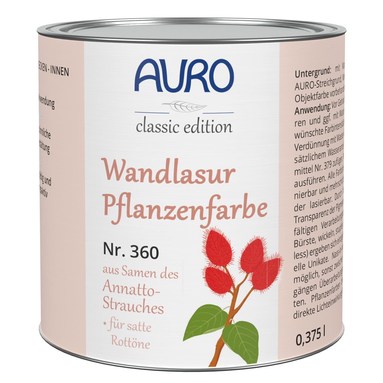 Wandlasur-Pflanzenfarbe Ipiak-Rot (Gelbton) – 0,375 Liter
